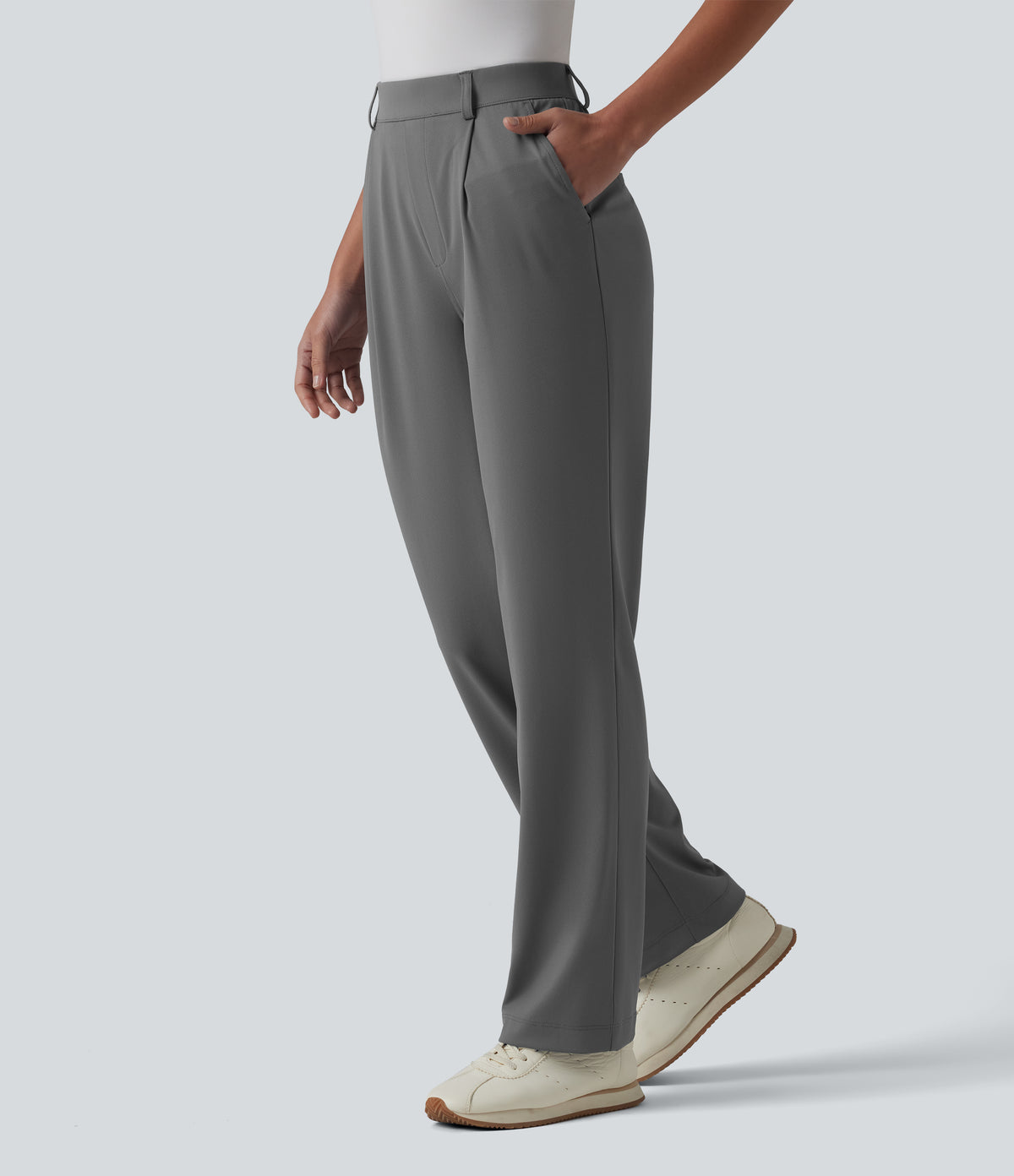 High Waisted Straight Leg Quick Dry Golf Trousers with Pockets-UPF40+ — Steel Gray — view 1