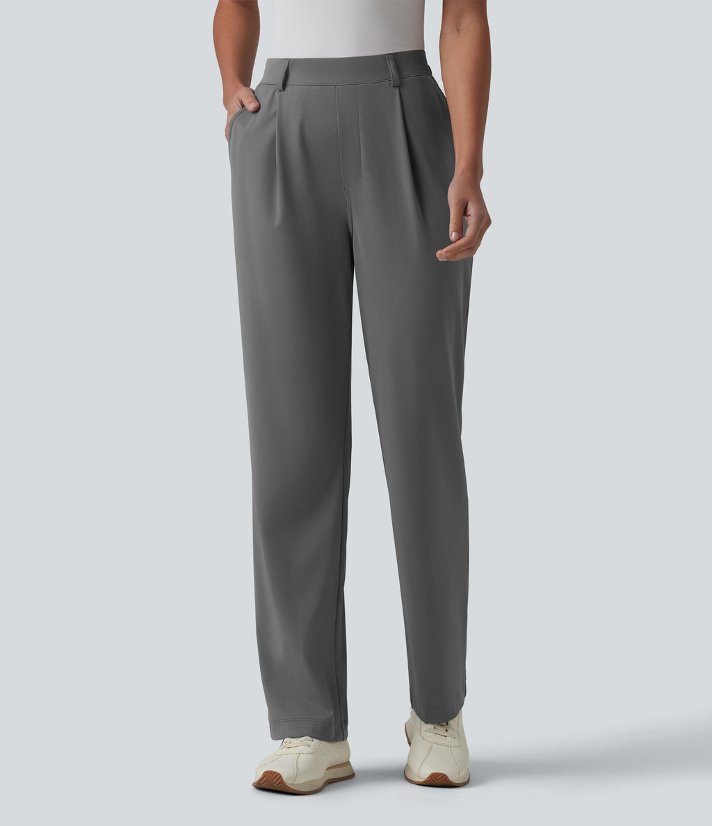 High Waisted Straight Leg Quick Dry Golf Trousers with Pockets-UPF40+ — Steel Gray — view 3
