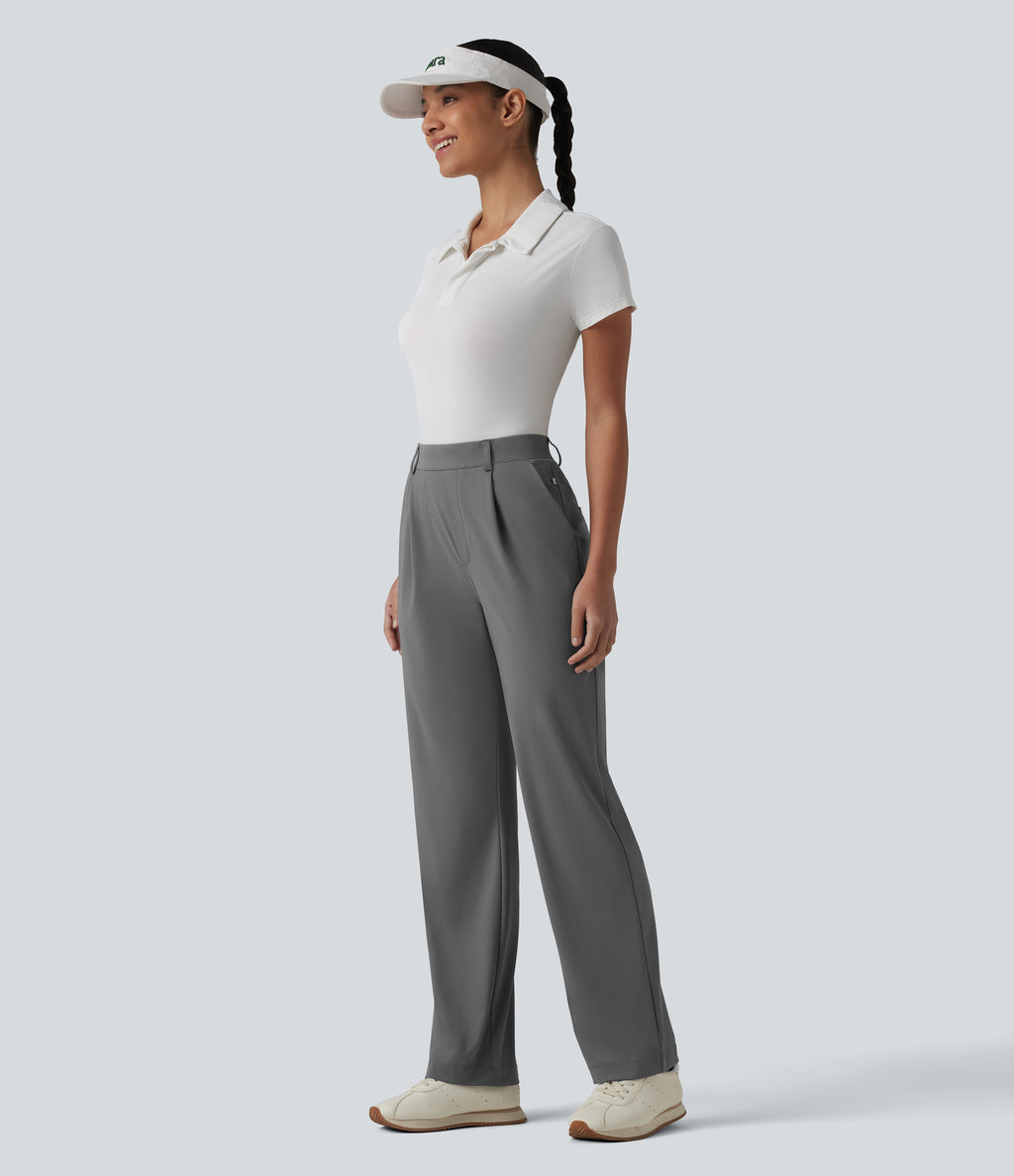 High Waisted Straight Leg Quick Dry Golf Trousers with Pockets-UPF40+ — Steel Gray — view 7