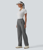 High Waisted Straight Leg Quick Dry Golf Trousers with Pockets-UPF40+ — Steel Gray — view 7