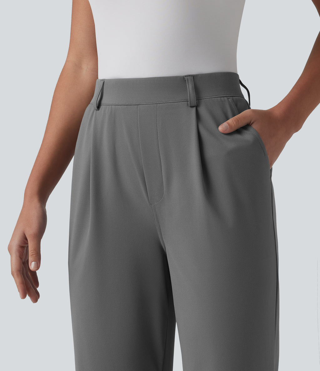High Waisted Straight Leg Quick Dry Golf Trousers with Pockets-UPF40+ — Steel Gray — view 4