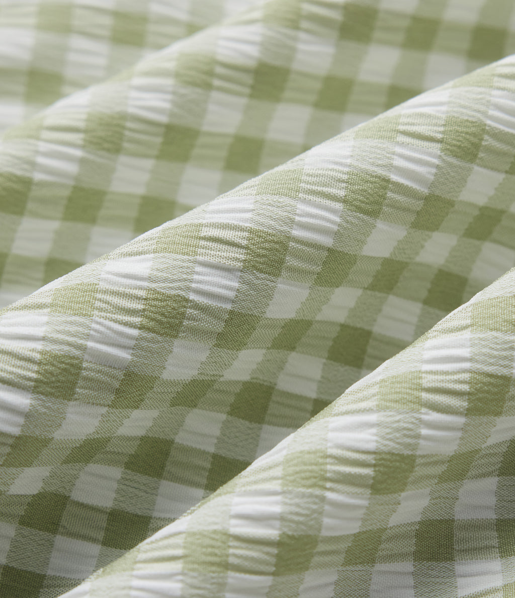 High Waisted Drawstring Gingham Plaid Resort Baggy Shorts with Pockets — Green White Bubble Grid — view 6