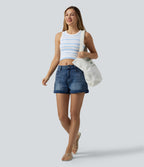 OneForm Seamless Flow Round Neck Stripe Cropped Casual Tank Top — Blue White Stripes — view 5