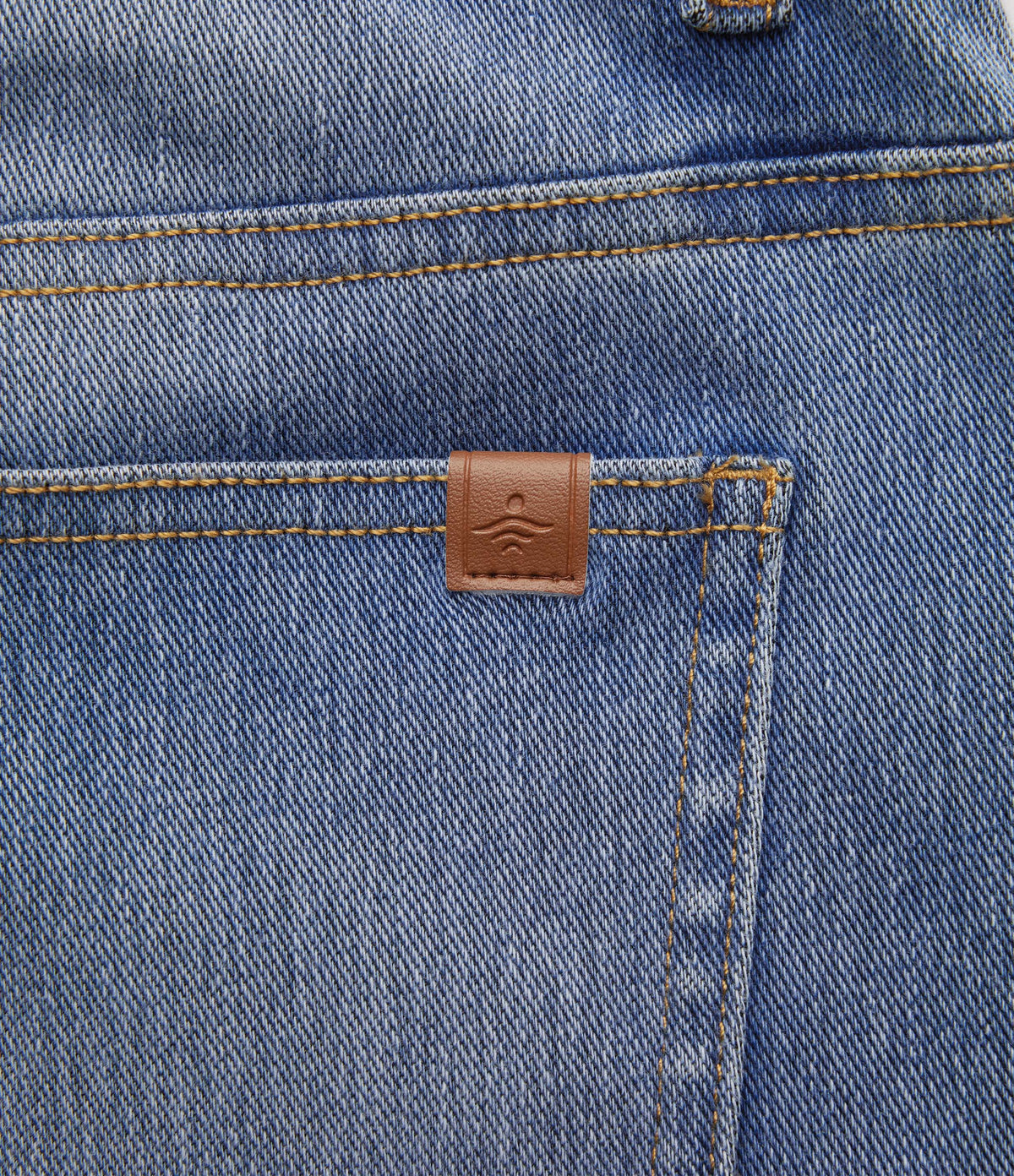 High Waisted Casual Straight Leg Jeans with Pockets — Malibu Blue Denim — view 7