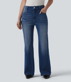 High Waisted Casual Straight Leg Jeans with Pockets — Tide Blue Denim — view 8