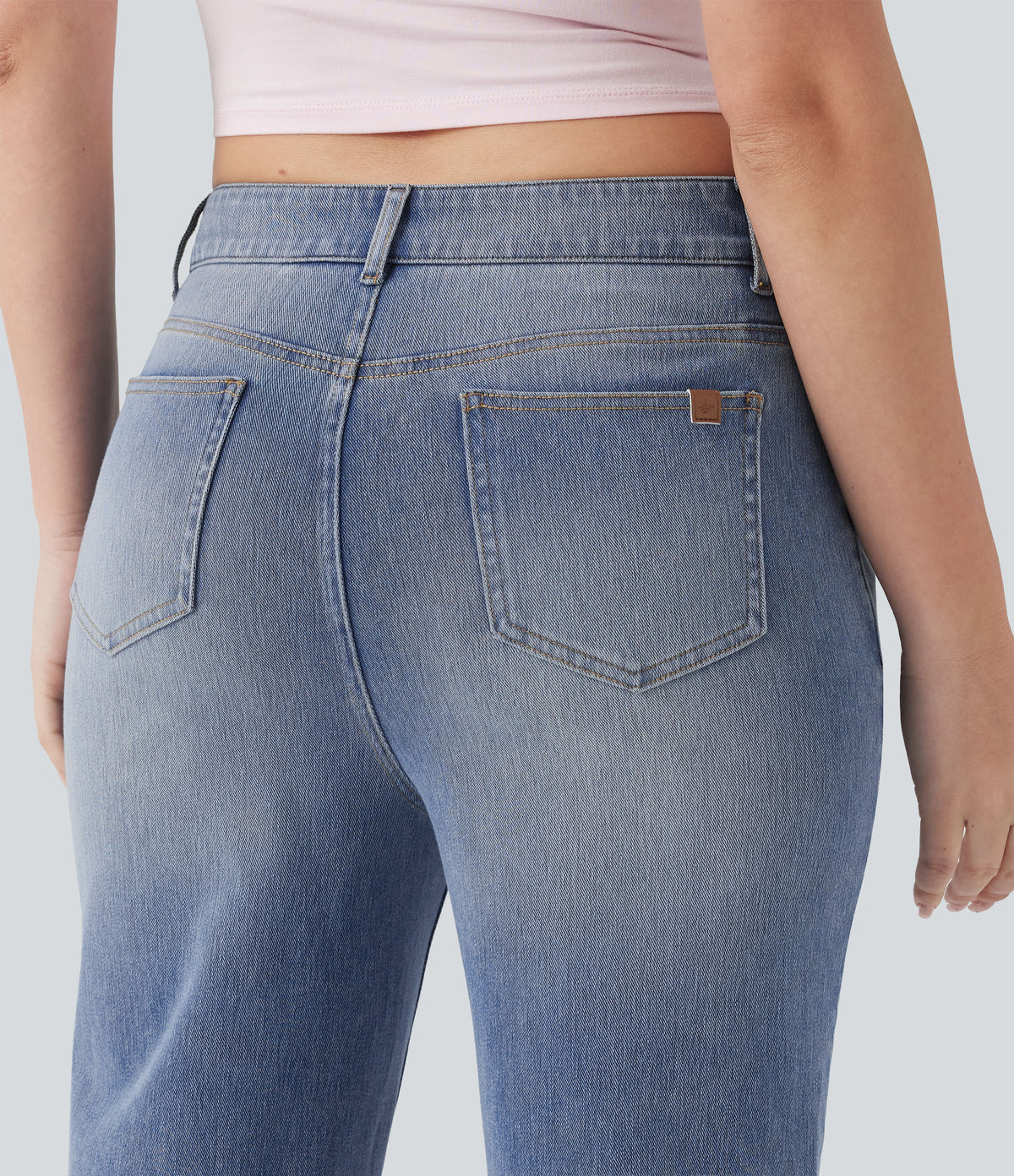 High Waisted Casual Straight Leg Jeans with Pockets — Malibu Blue Denim — view 5
