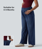 High Waisted Wide Leg Casual Maternity Jeans with Pockets — Pageant Blue Denim — view 1