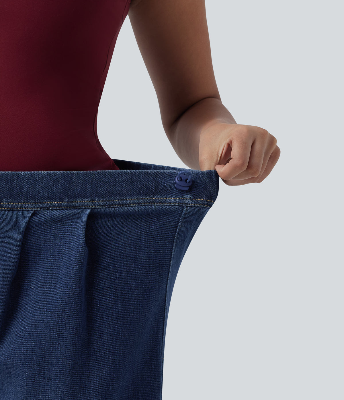 High Waisted Wide Leg Casual Maternity Jeans with Pockets — Pageant Blue Denim — view 4