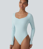 Long Sleeve Skinny Casual Bodysuit — Pastel Blue — view 4