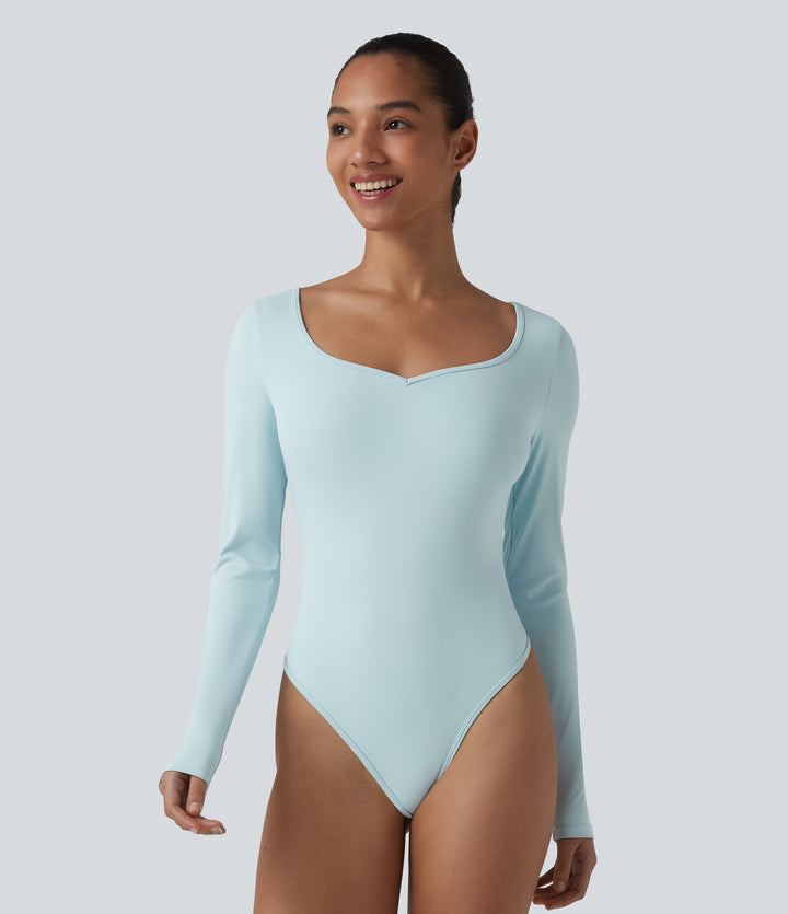 Long Sleeve Skinny Casual Bodysuit — Pastel Blue — view 1