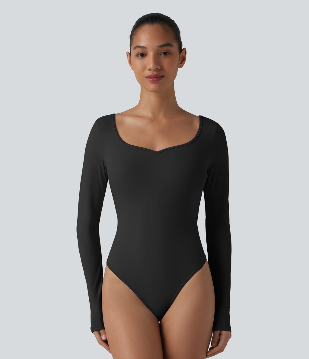 Long Sleeve Skinny Casual Bodysuit — Black — view 6