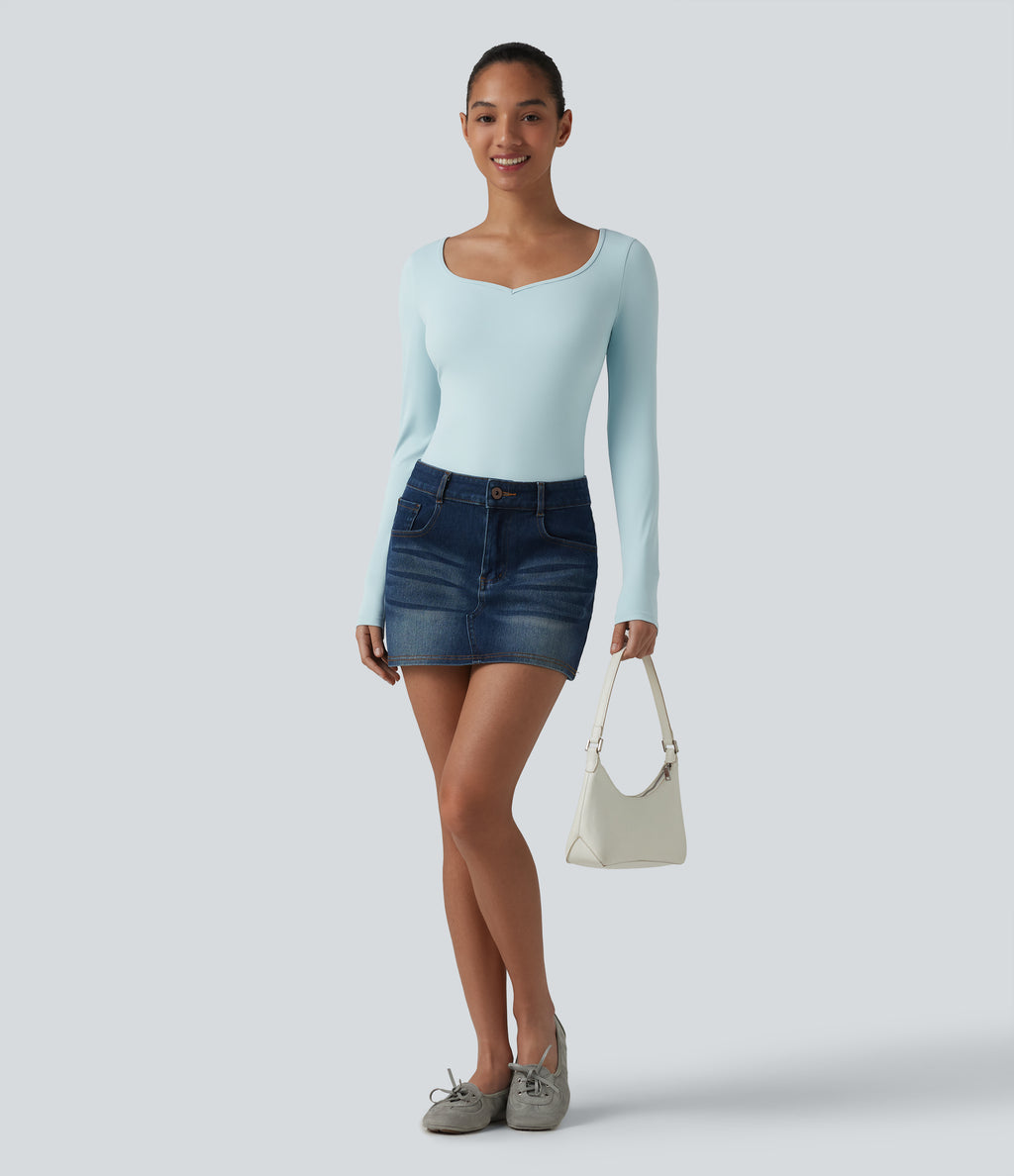 Long Sleeve Skinny Casual Bodysuit — Pastel Blue — view 5