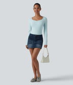 Long Sleeve Skinny Casual Bodysuit — Pastel Blue — view 5