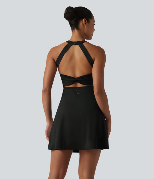 Airy Built-in Bra Color Block 2-in-1 InstantCool Mini Tennis Active Dress with Pockets-Edition — Carbon Black — view 2