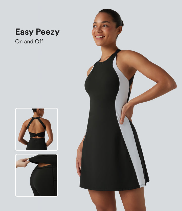 Airy Built-in Bra Color Block 2-in-1 InstantCool Mini Tennis Active Dress with Pockets-Edition — Carbon Black — view 1