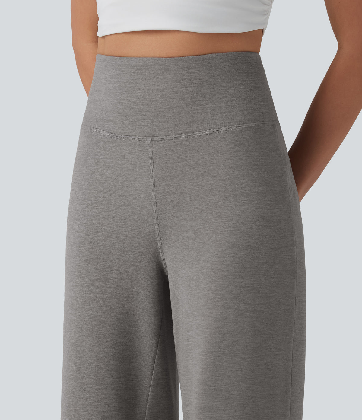 High Waisted Tummy Control Straight Leg Casual Trousers with Pocket — Mottled Earth Gray — view 6