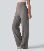 High Waisted Tummy Control Straight Leg Casual Trousers with Pocket — Mottled Earth Gray — view 3