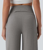 High Waisted Tummy Control Straight Leg Casual Trousers with Pocket — Mottled Earth Gray — view 5