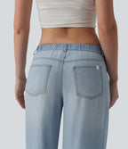 Low Rise Draped Casual Lyocell Wide Leg Jeans with Pockets — Baltic Sea Blue Denim — view 5