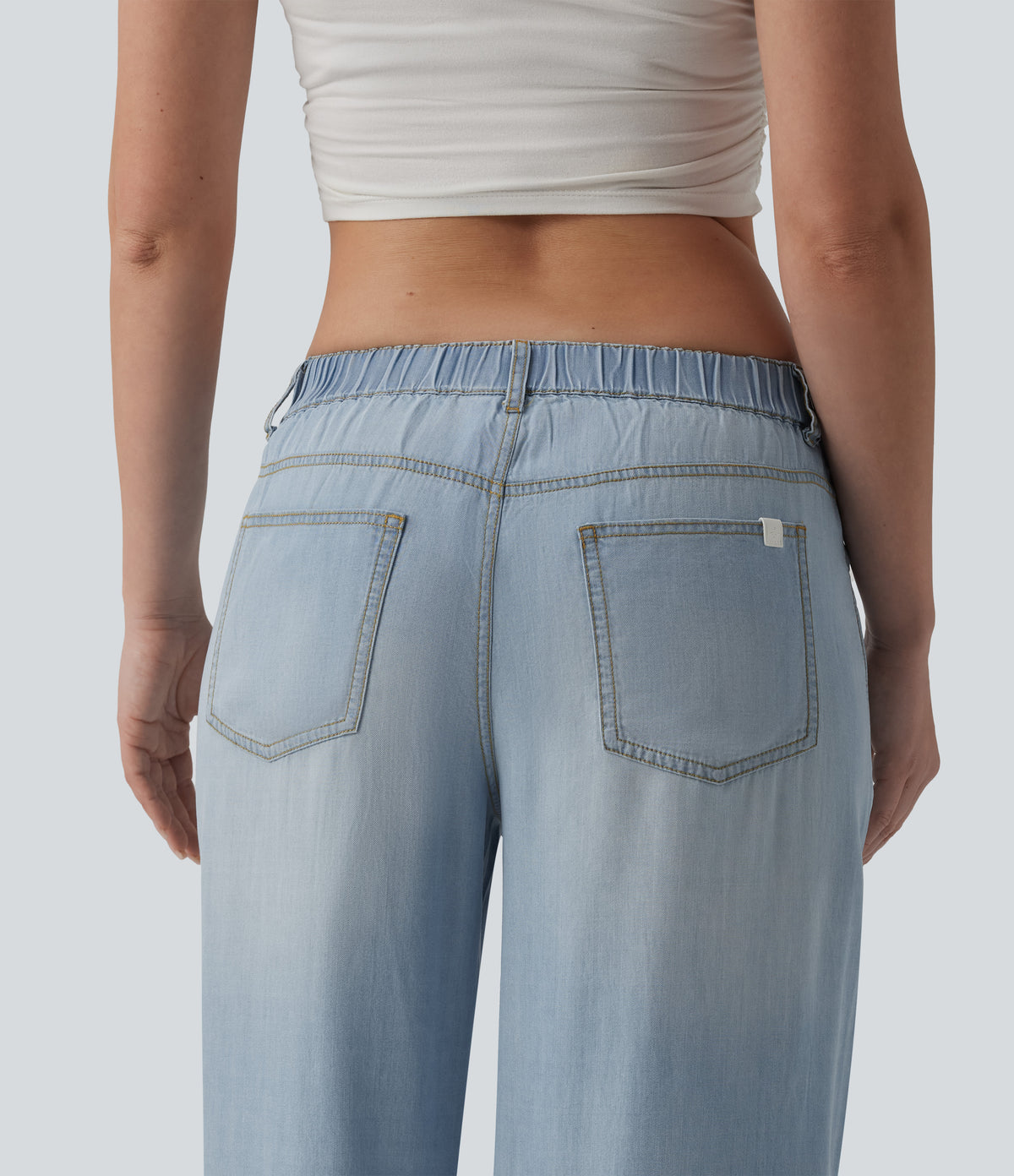 Low Rise Draped Casual Lyocell Wide Leg Jeans with Pockets — Baltic Sea Blue Denim — view 5