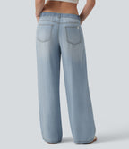 Low Rise Draped Casual Lyocell Wide Leg Jeans with Pockets — Baltic Sea Blue Denim — view 2
