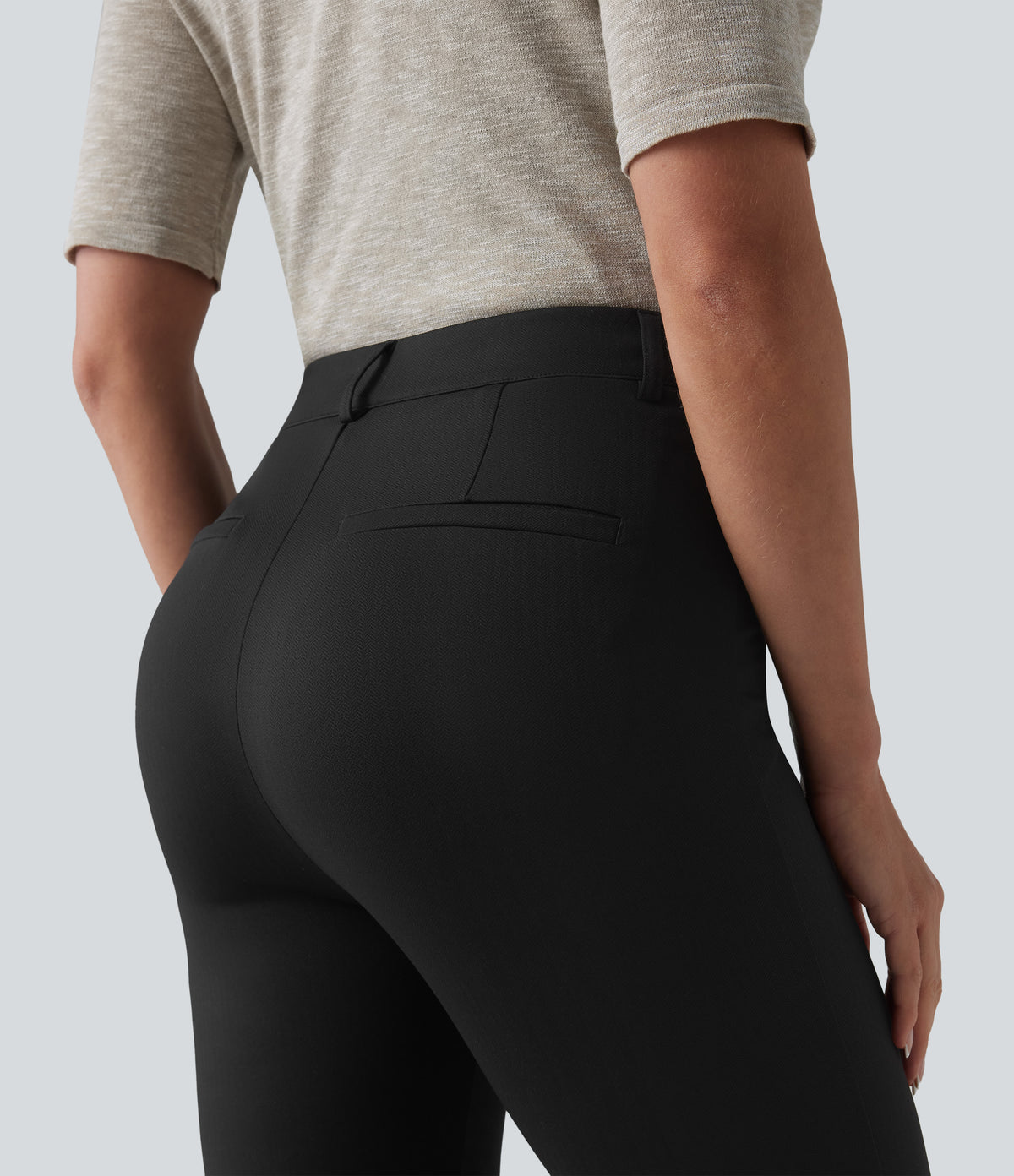 High-waisted Herringbone Work Bootcut Trousers with Pockets — Black — view 5