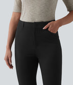 High-waisted Herringbone Work Bootcut Trousers with Pockets — Black — view 4