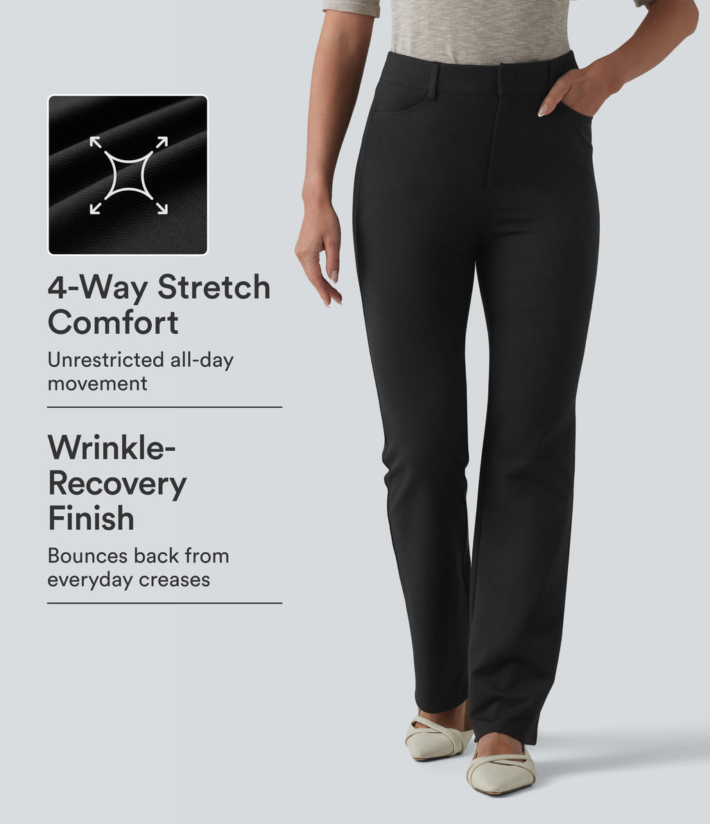 High-waisted Herringbone Work Bootcut Trousers with Pockets — Black — view 1