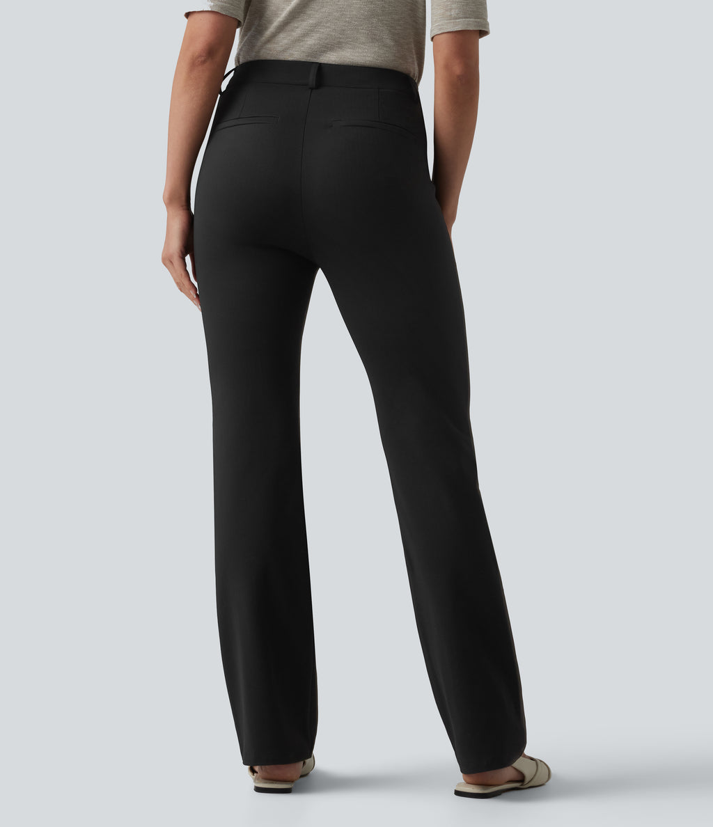 High-waisted Herringbone Work Bootcut Trousers with Pockets — Black — view 2