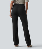 High-waisted Herringbone Work Bootcut Trousers with Pockets — Black — view 2