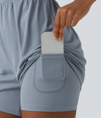 Airy Twisted Backless Adjustable Straps 2-in-1 Built-in Bra InstantCool Yoga Playsuit with Pocket — Snowflake Blue — view 5