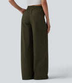 High Waisted Wide Leg Casual Trousers with Pockets — Twilight Green — view 2