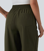 High Waisted Wide Leg Casual Trousers with Pockets — Twilight Green — view 5