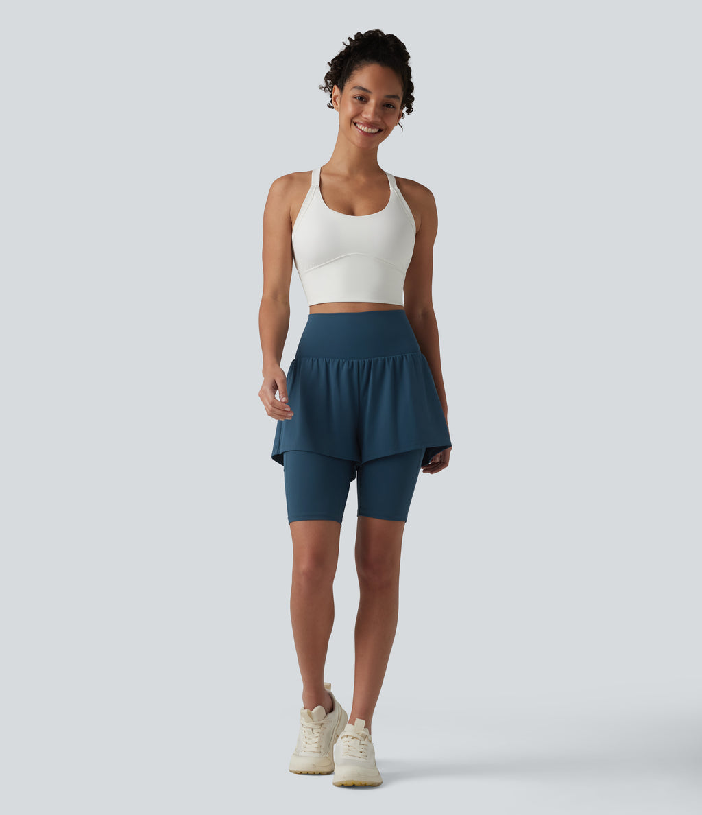 Airy Super High Waisted 2-in-1 InstantCool Yoga Shorts 9'' with Pockets — Majolica Blue — view 6