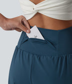 Airy Super High Waisted 2-in-1 InstantCool Yoga Shorts 9'' with Pockets — Majolica Blue — view 4