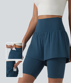 Airy Super High Waisted 2-in-1 InstantCool Yoga Shorts 9'' with Pockets — Majolica Blue — view 1