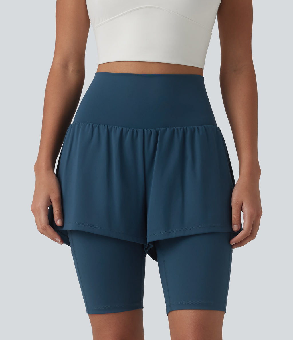 Airy Super High Waisted 2-in-1 InstantCool Yoga Shorts 9'' with Pockets — Majolica Blue — view 3