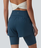 Airy Super High Waisted 2-in-1 InstantCool Yoga Shorts 9'' with Pockets — Majolica Blue — view 2