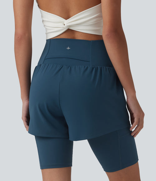 Airy Super High Waisted 2-in-1 InstantCool Yoga Shorts 9'' with Pockets — Majolica Blue — view 2