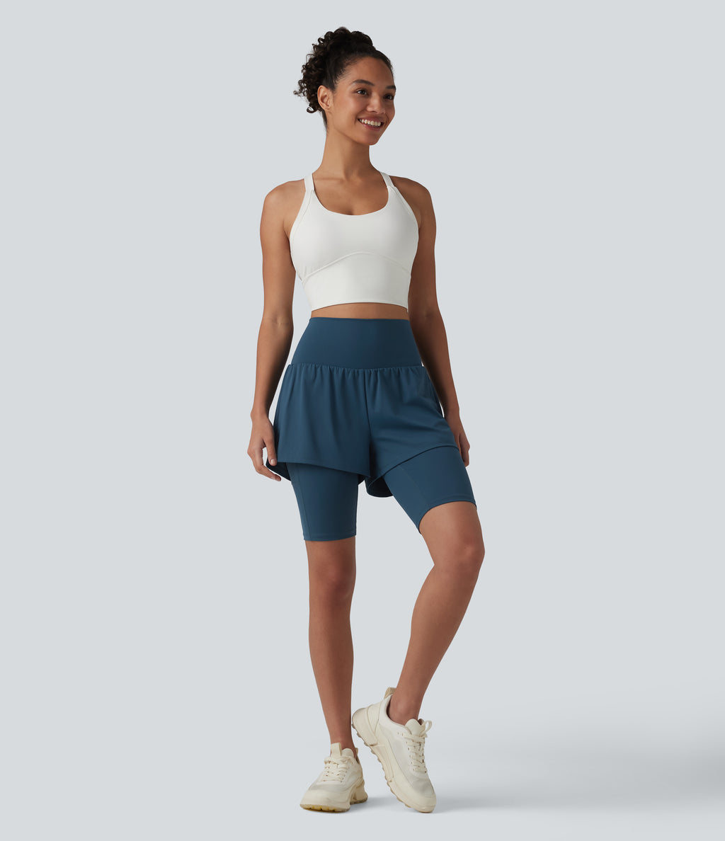 Airy Super High Waisted 2-in-1 InstantCool Yoga Shorts 9'' with Pockets — Majolica Blue — view 7