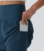 Airy Super High Waisted 2-in-1 InstantCool Yoga Shorts 9'' with Pockets — Majolica Blue — view 5
