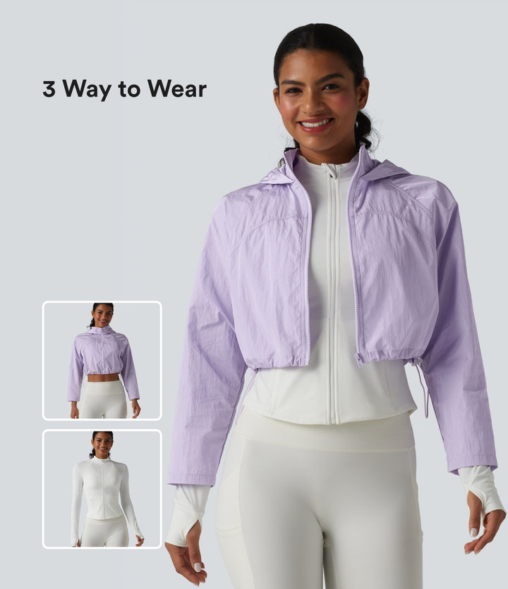 Durable Water Repellent Hooded Thumb Holes Curved Hem Running 3-in-1 Jacket with Pockets — Pastel Lilac — view 1