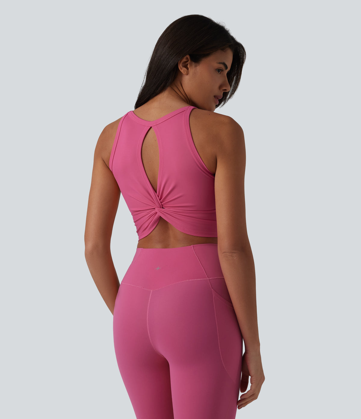 U Neck Built-in Bra Cut Out Cropped Yoga Tank Top — Carmine — view 4