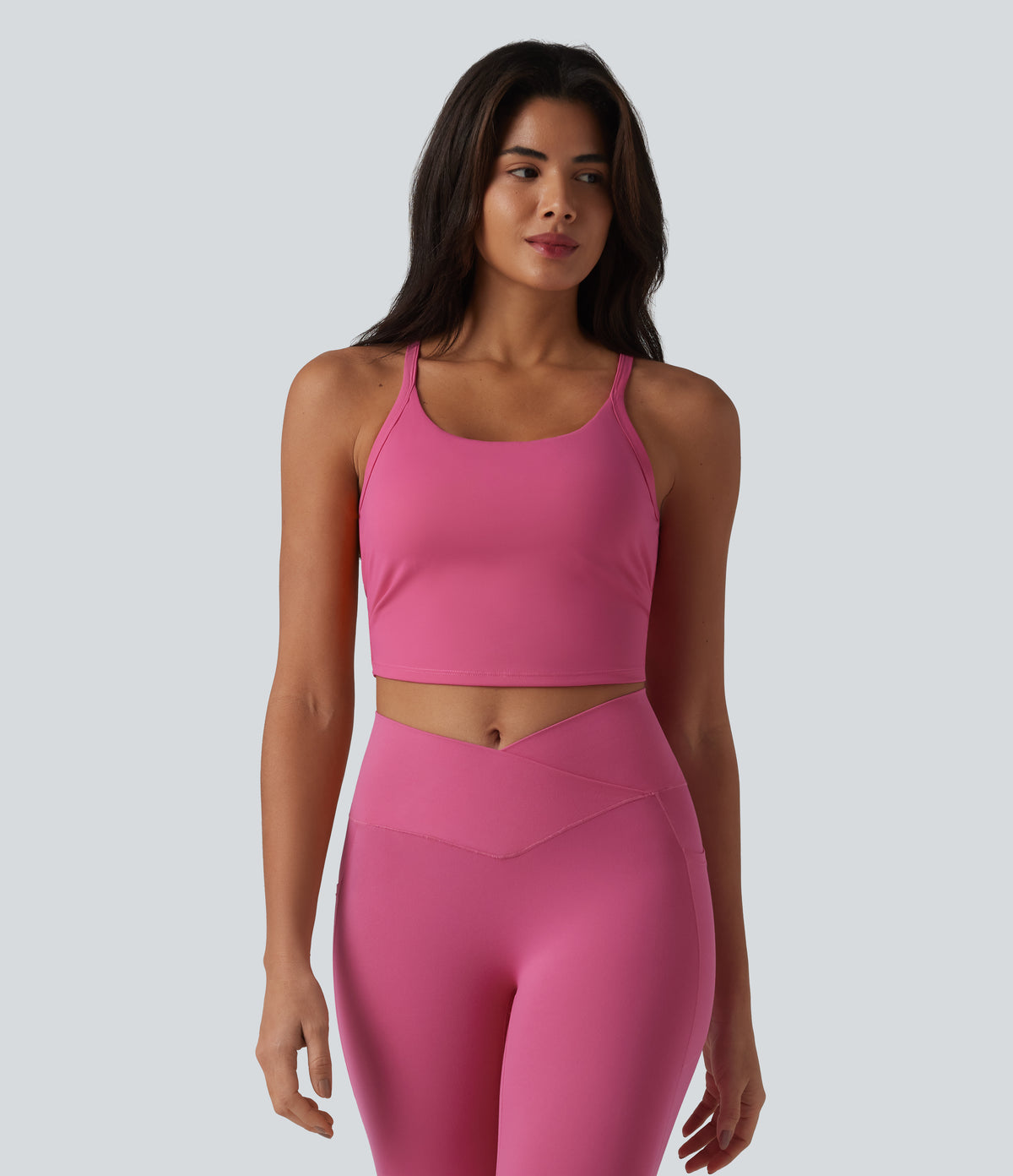 U Neck Built-in Bra Cut Out Cropped Yoga Tank Top — Carmine — view 2