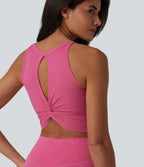 U Neck Built-in Bra Cut Out Cropped Yoga Tank Top — Carmine — view 1