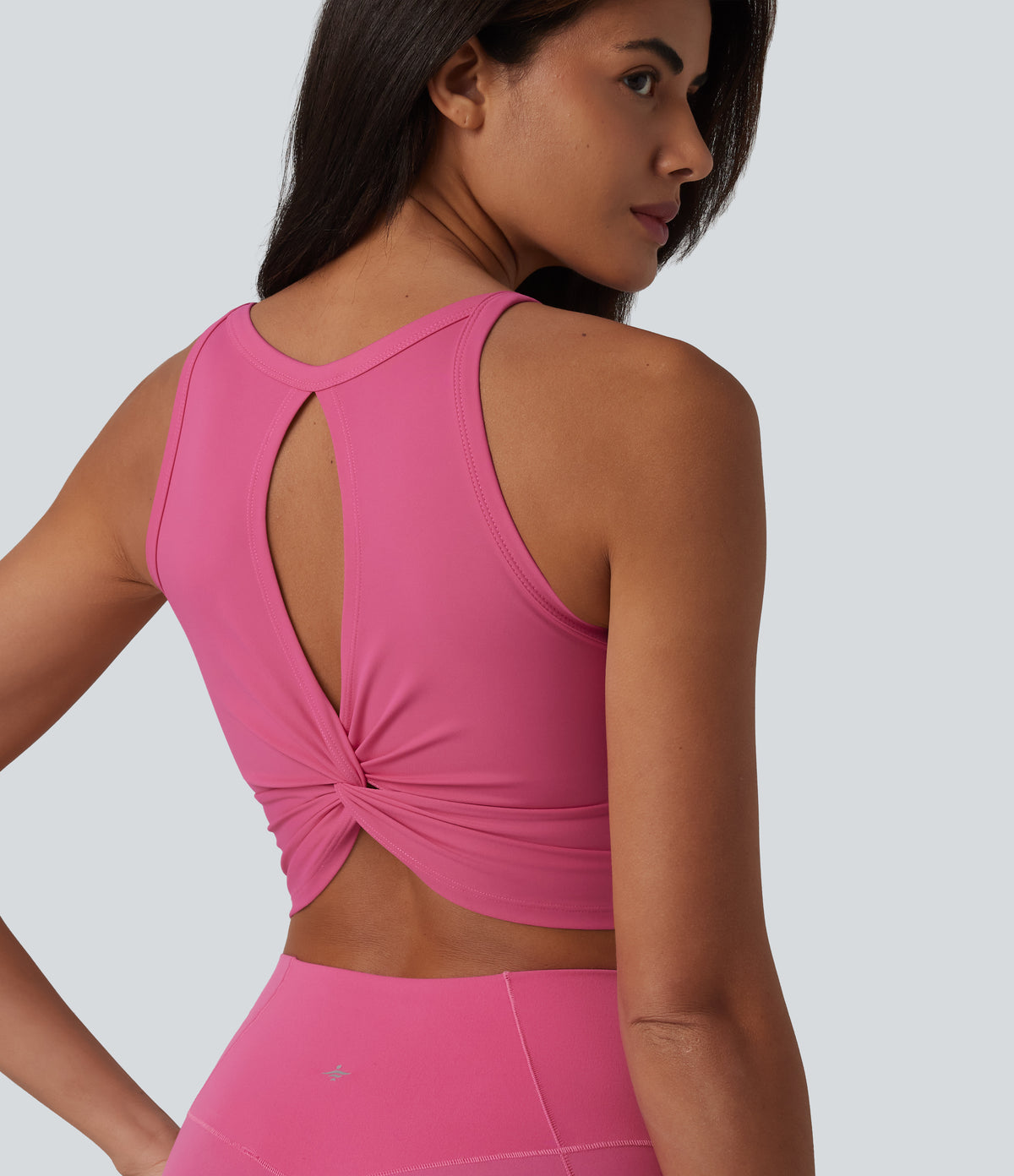 U Neck Built-in Bra Cut Out Cropped Yoga Tank Top — Carmine — view 1