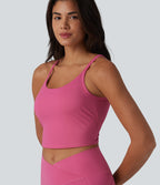 U Neck Built-in Bra Cut Out Cropped Yoga Tank Top — Carmine — view 6