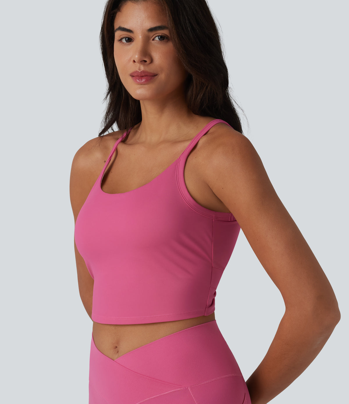 U Neck Built-in Bra Cut Out Cropped Yoga Tank Top — Carmine — view 6