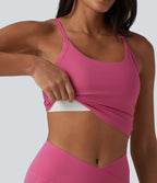 U Neck Built-in Bra Cut Out Cropped Yoga Tank Top — Carmine — view 5