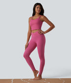 U Neck Built-in Bra Cut Out Cropped Yoga Tank Top — Carmine — view 7